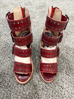 Freebird by Steven Red Studded Strappy Heeled Sandals